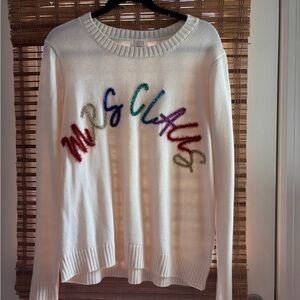 Fate Women's White Sweater with Multicolor Lettering size large